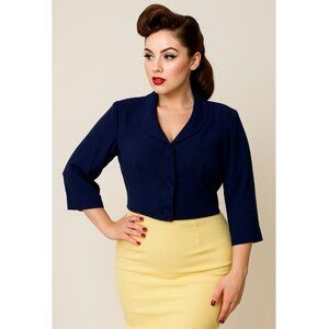 Vintage 1950s Franklin Original Crop Blazer Jacket Dark Navy Pinup Retro M/L